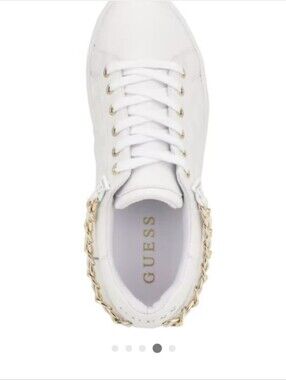 GUESS White Quilted Leather Sneakers with Gold Accessory